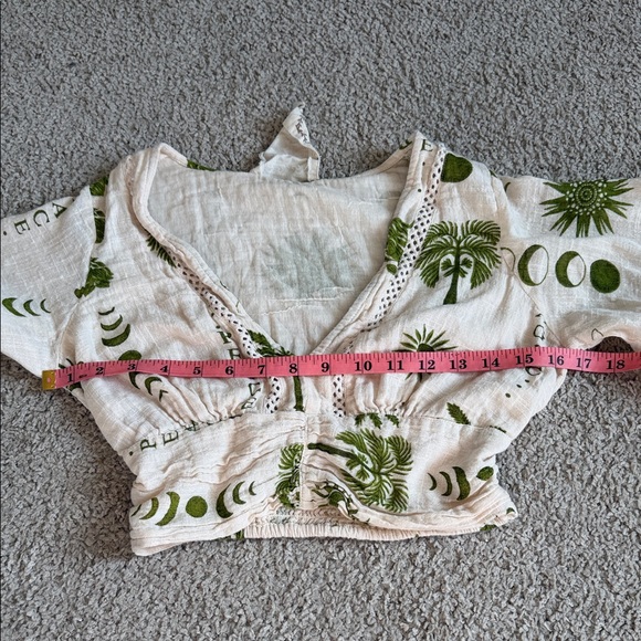 Women's set Cream and Green Patterned Wide-Leg Pants - Picture 14 of 15